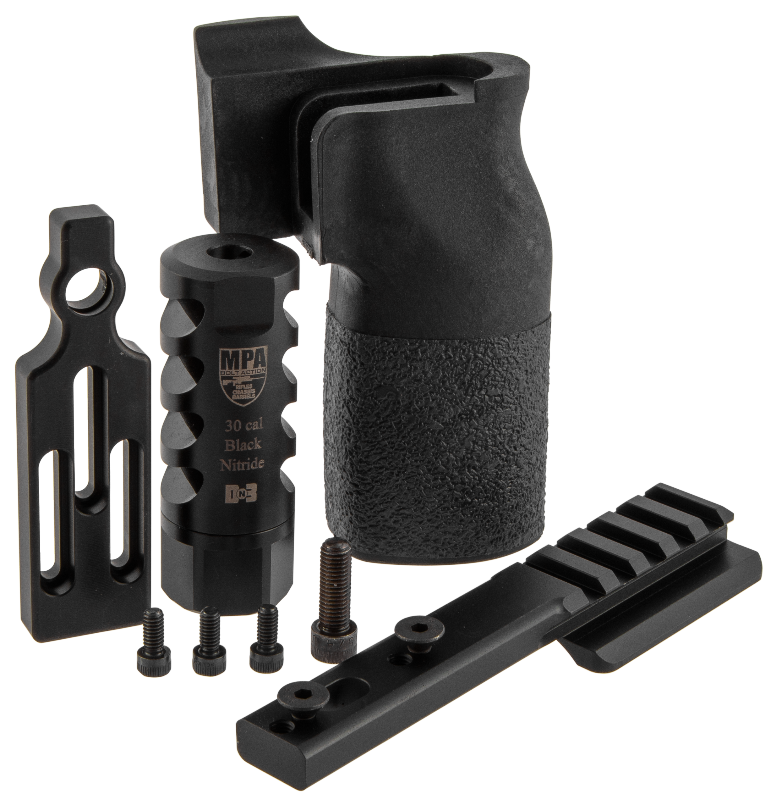 MasterPiece Arms 308 PMR Accessory Bundle - DN3 Muzzle Brake, Vertical Grip, V4 Spigot Mount & Bag Rider