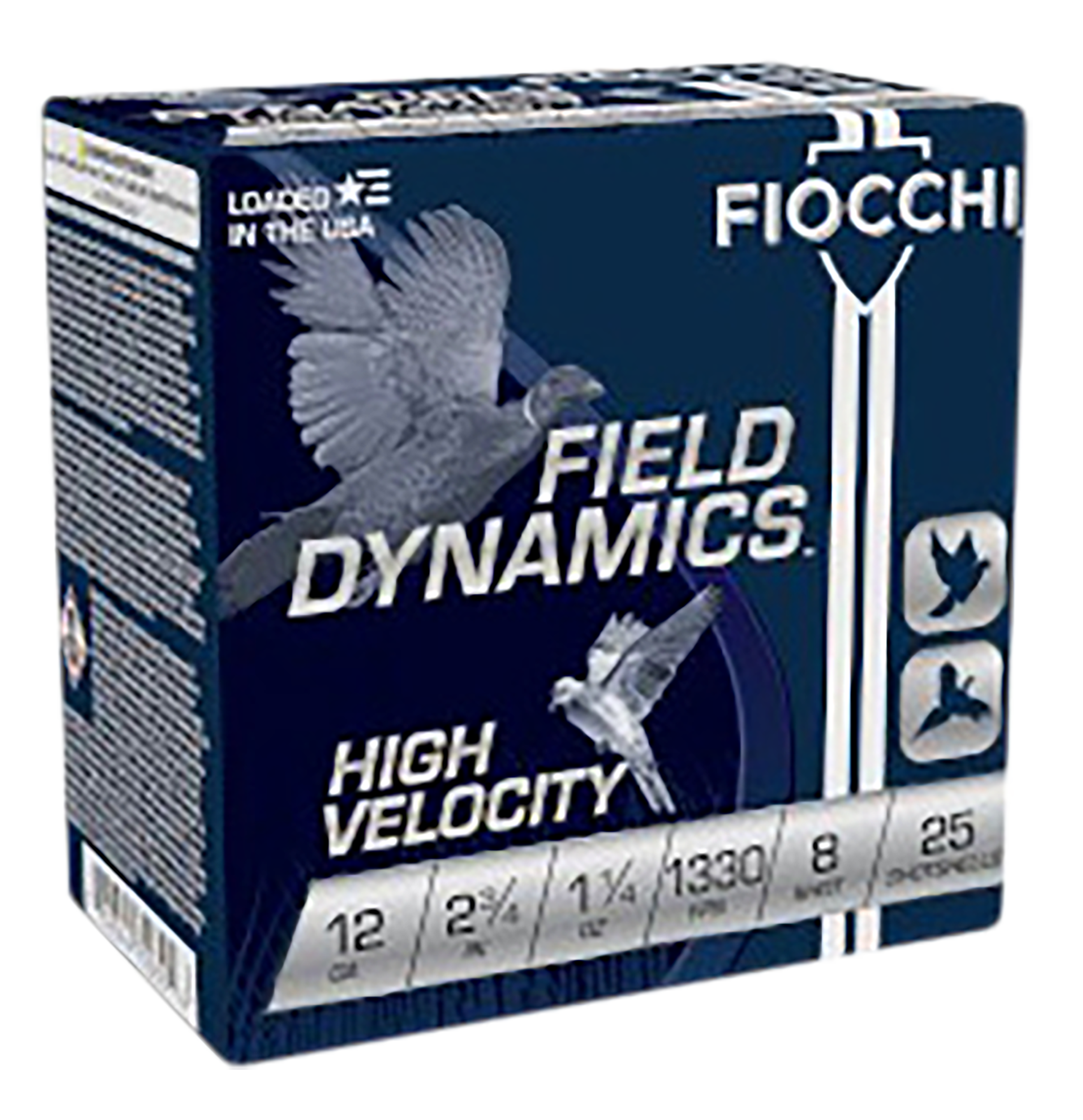 Fiocchi 12HV8 Field Dynamics High Velocity 12 Gauge 2.75" 1 1/4 oz #8 Shot 25 Bx/10 Cs - Box or Case