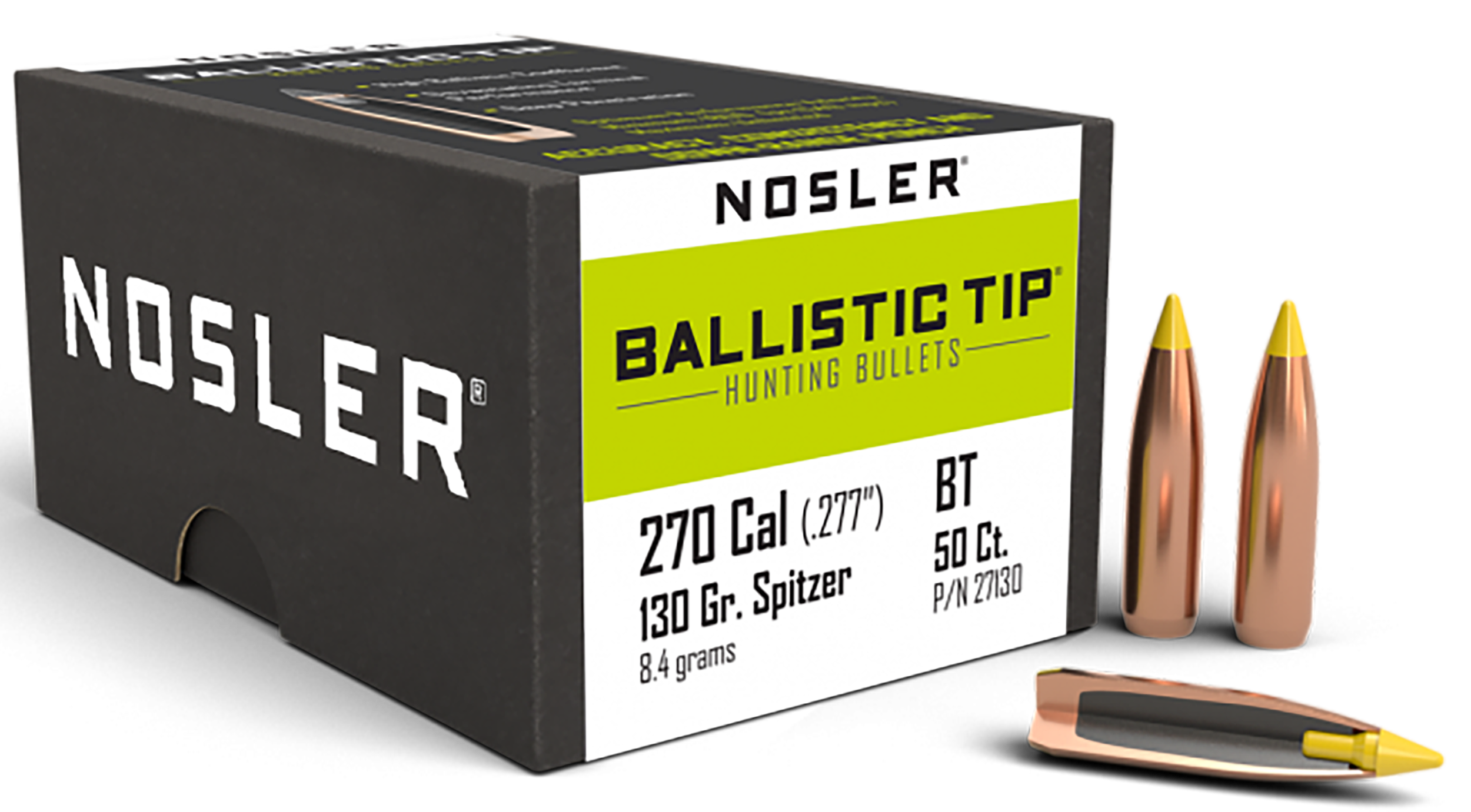 Nosler Ballistic Tip Hunting 270 Caliber 130gr Spitzer 50/Box
