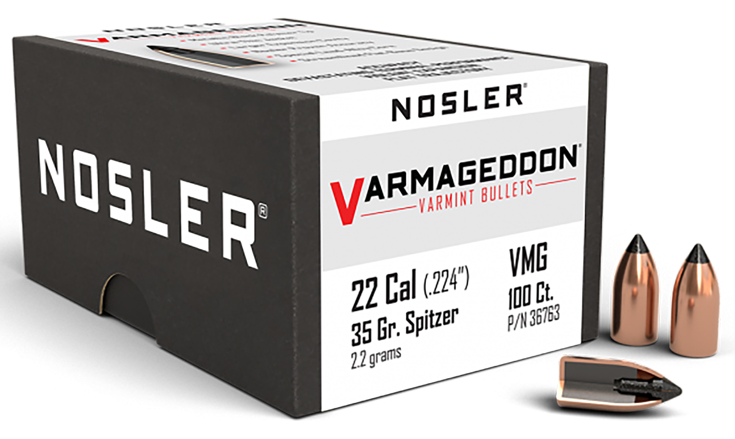 Nosler Varmageddon 22 Cal 35gr Flat Base Tipped Reloading Bullets - 100/Box