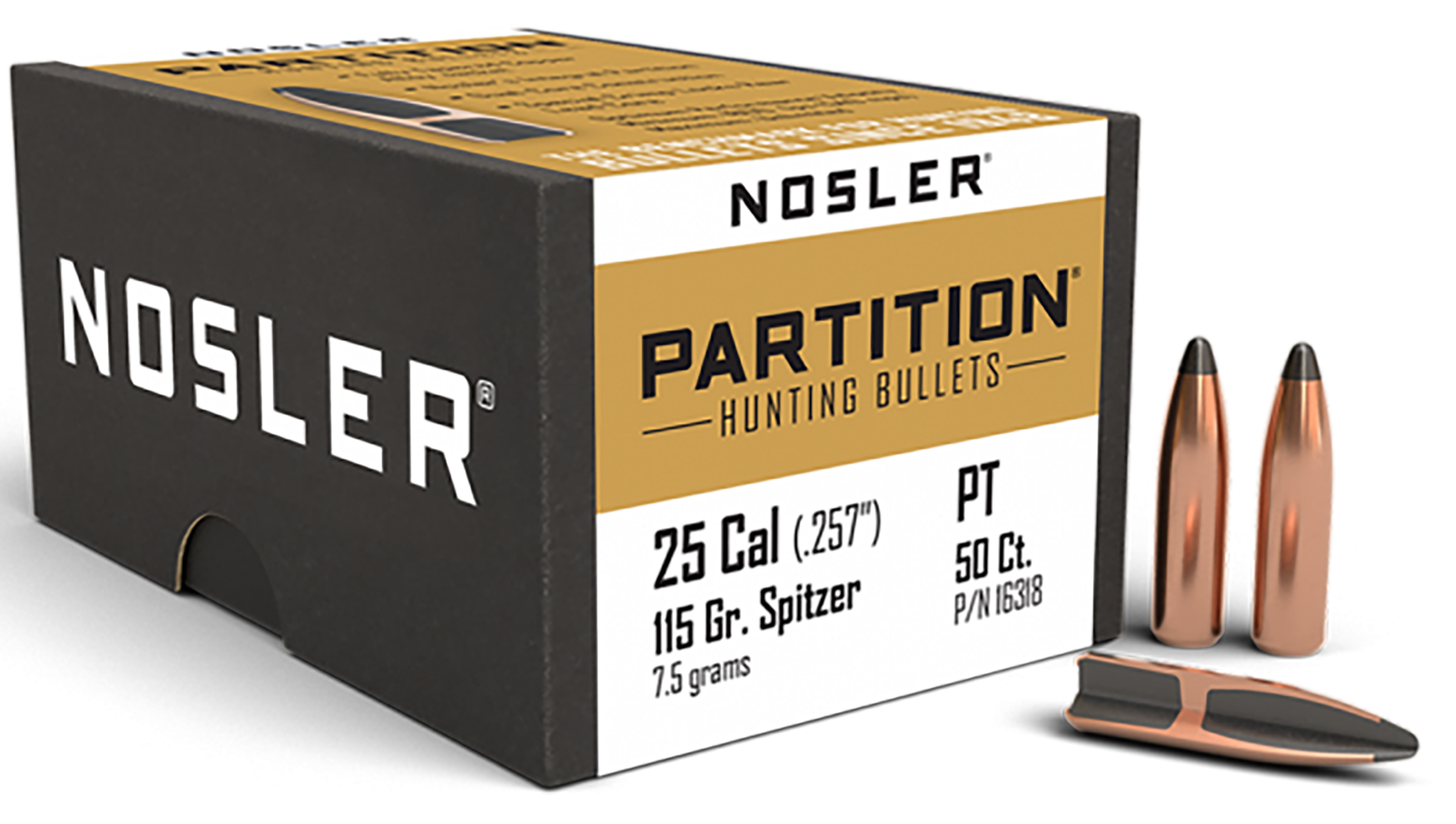 Nosler Partition 25 Cal .257 115gr Spitzer 50/Box