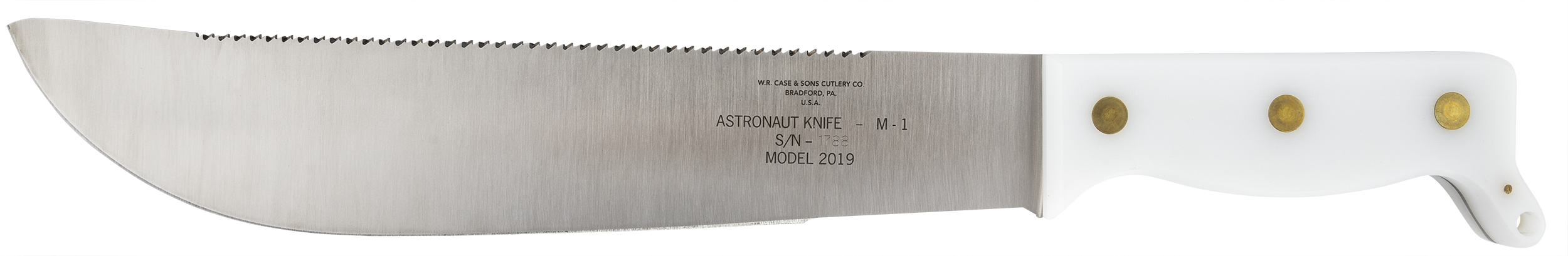 Case Astronaut M-1 Commemorative 11.75" Fixed Machete Plain/Saw High Carbon Steel White Synthetic Handle