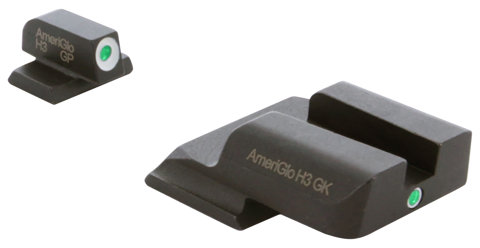 AmeriGlo SW141 i-Dot Night Sight Set for Smith & Wesson M&P Shield - Green Tritium White Outline Front / Green Tritium Rear