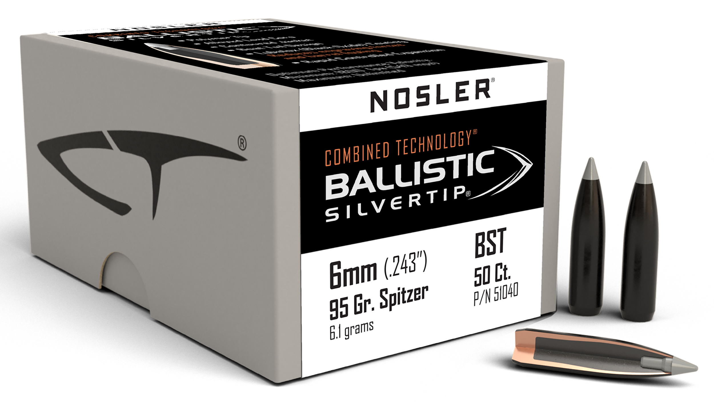 Nosler Ballistic Silvertip 6mm 95gr Spitzer Point 50/Box
