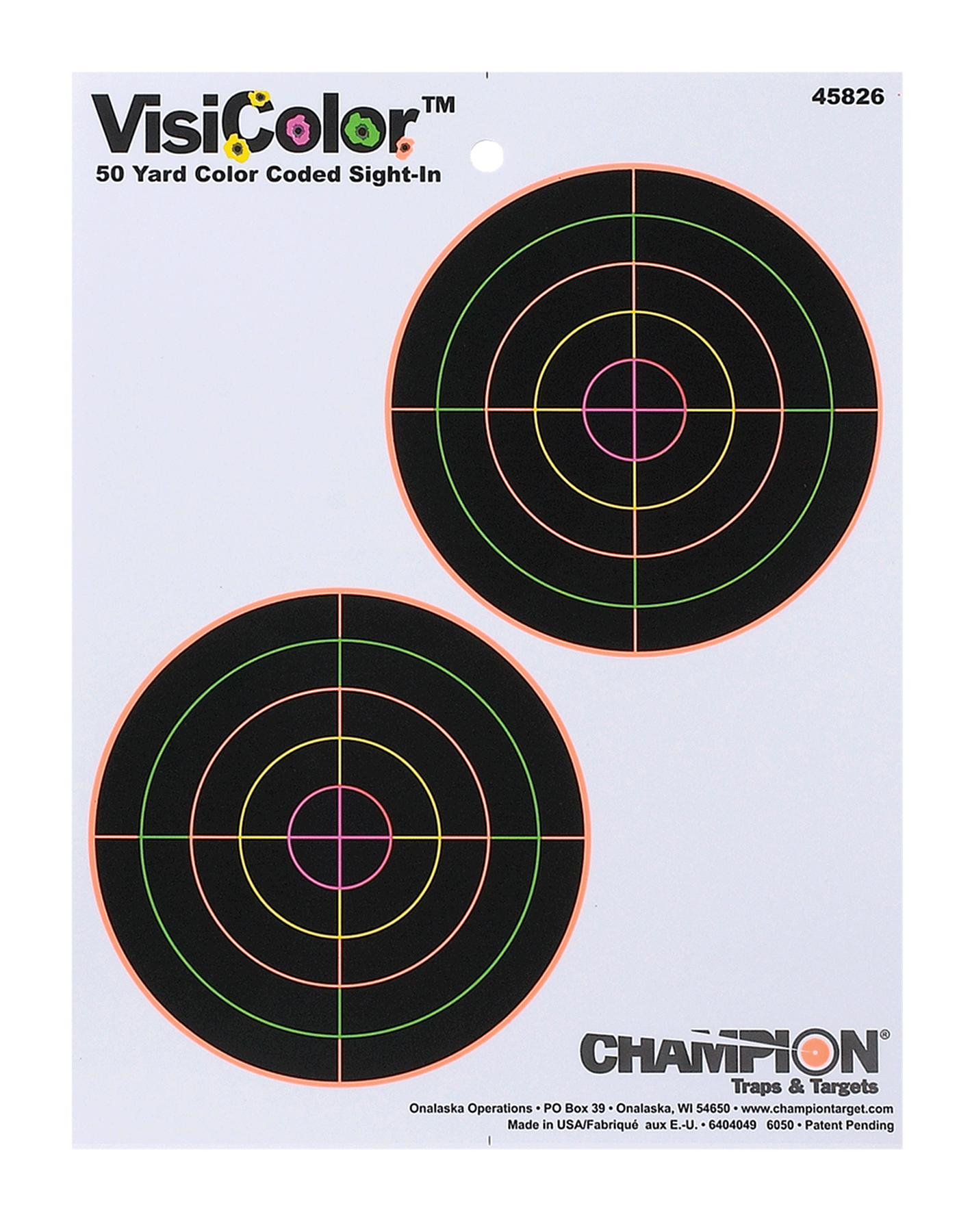 Champion Targets VisiColor 5" Double Bullseye Paper Self-Adhesive Target 8.5" x 11" Multi-Color 10 Pack