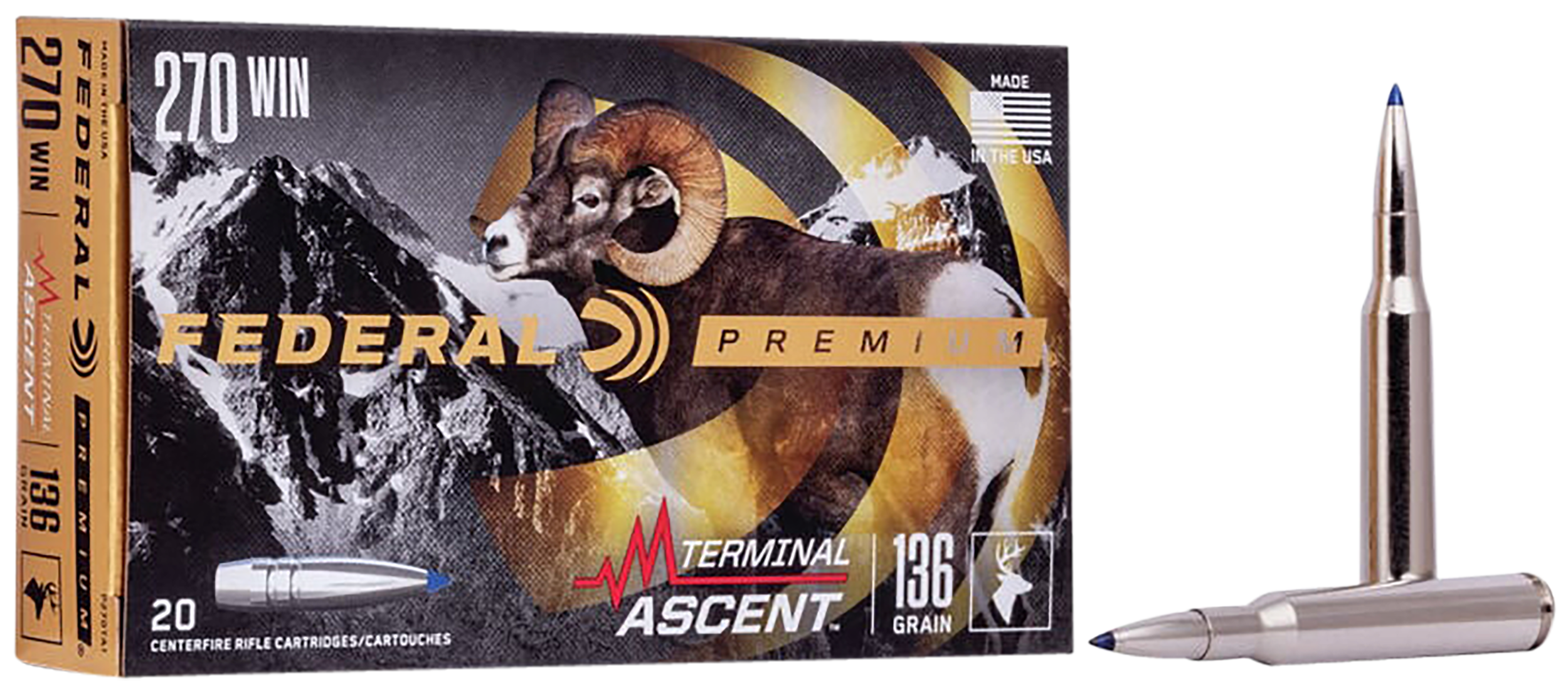 Federal Premium Terminal Ascent 270 Win 136gr 20rd - Box or Case