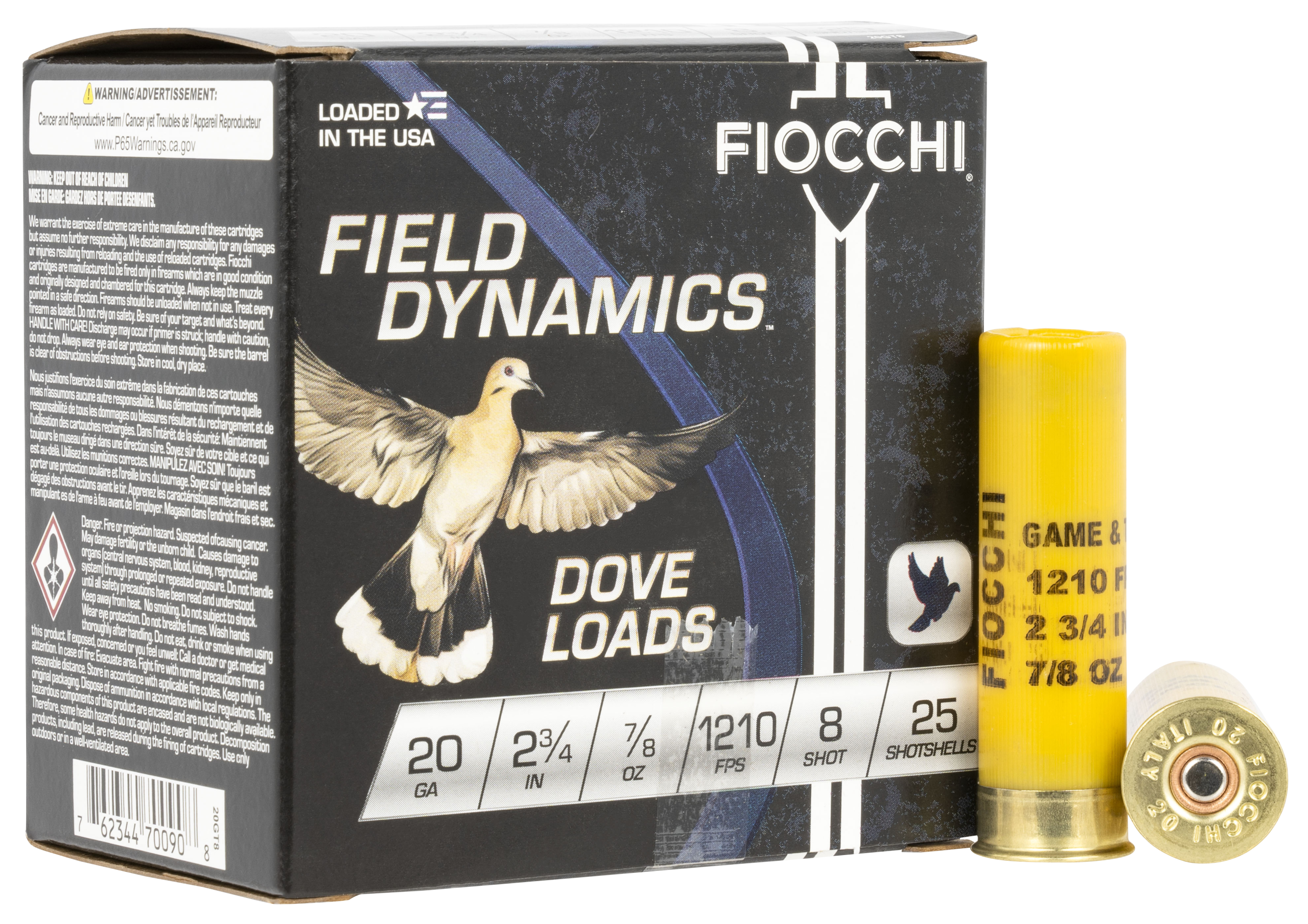 Fiocchi Field Dynamics Dove & Quail 20 Gauge 2.75" 7/8 oz #8 Shot - Box or Case