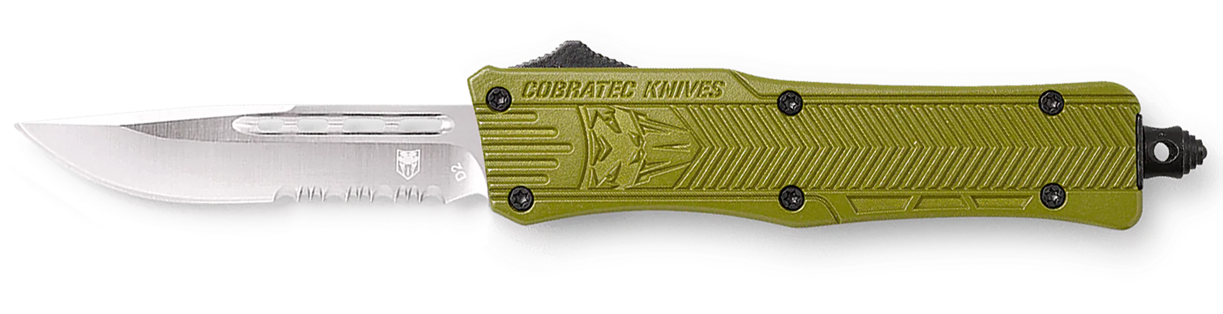 CobraTec Knives CTK-1 Small 2.75" OTF Drop Point Part Serrated D2 Steel OD Green Aluminum Handle