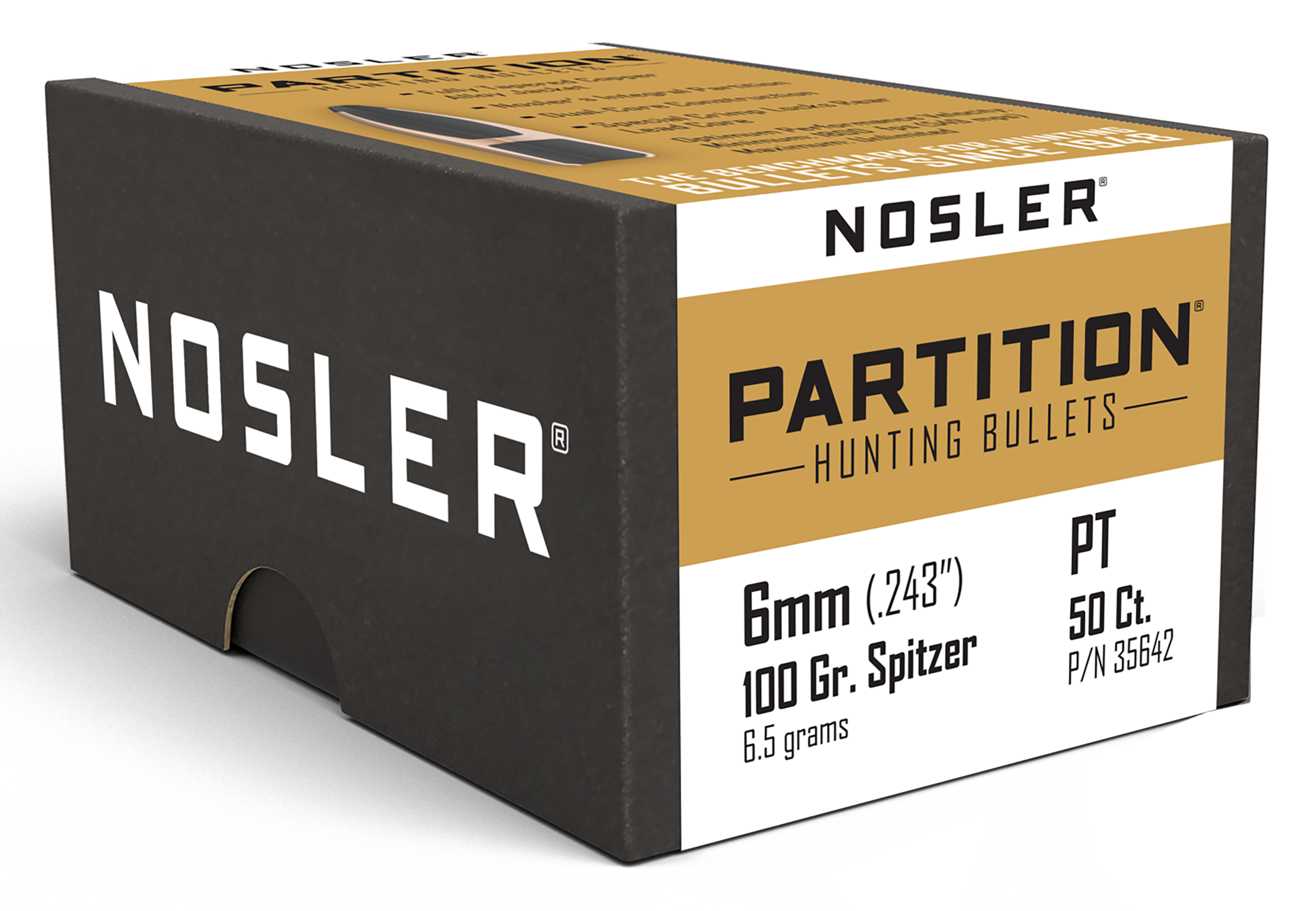 Nosler Partition 6mm .243 100gr Spitzer Reloading Bullets - 50/Box