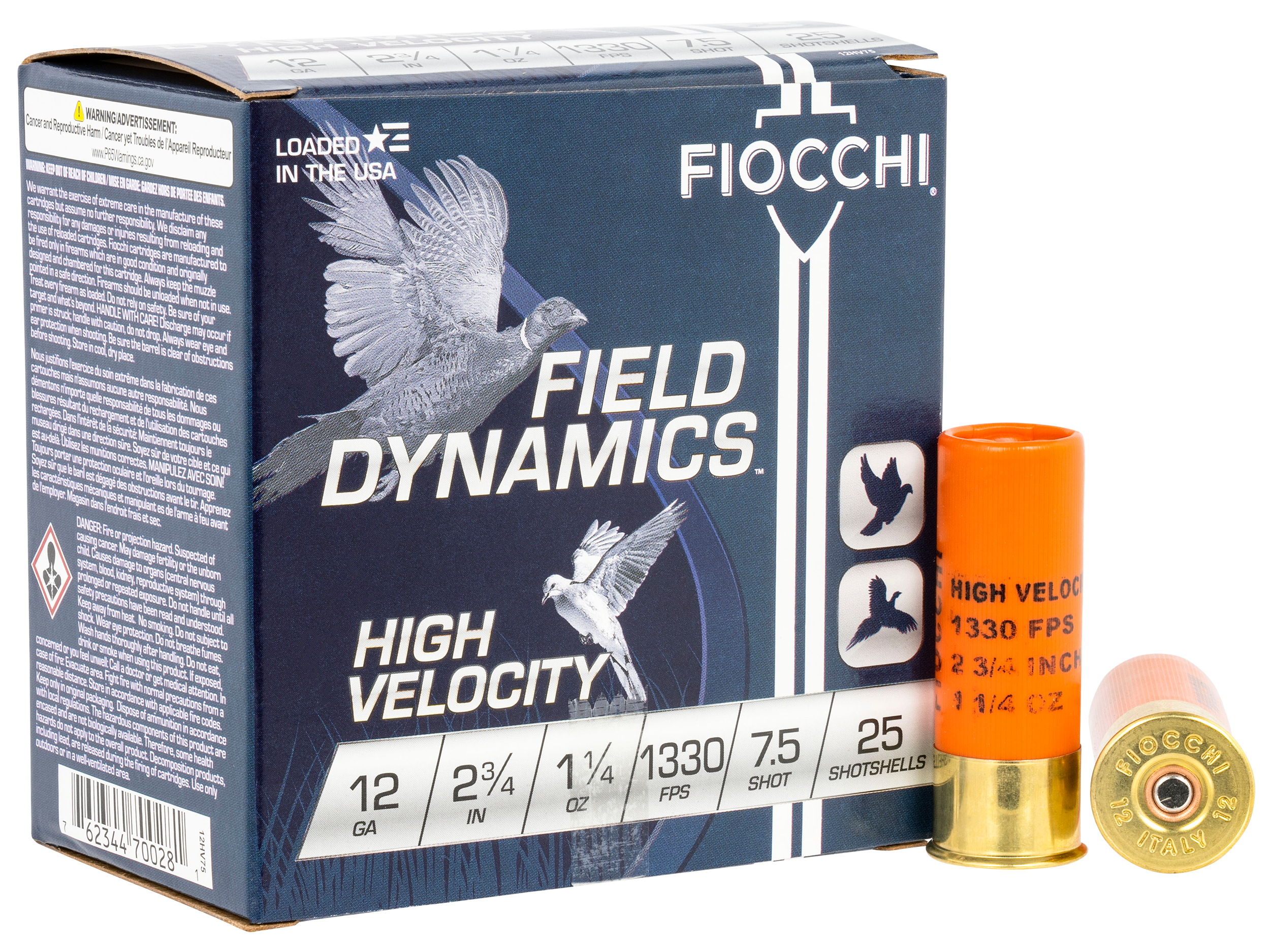 Fiocchi 12HV75 Field Dynamics High Velocity 12 Gauge 2.75" 1 1/4 oz 7.5 Shot - Box or Case