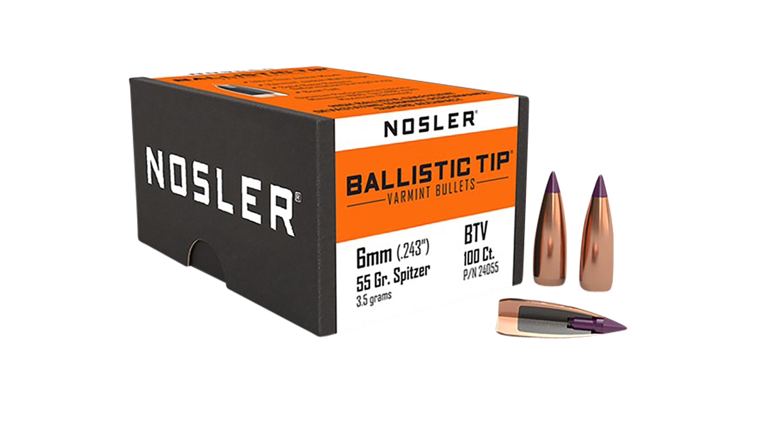 Nosler Ballistic Tip Varmint 6mm 55gr Spitzer 100/Box