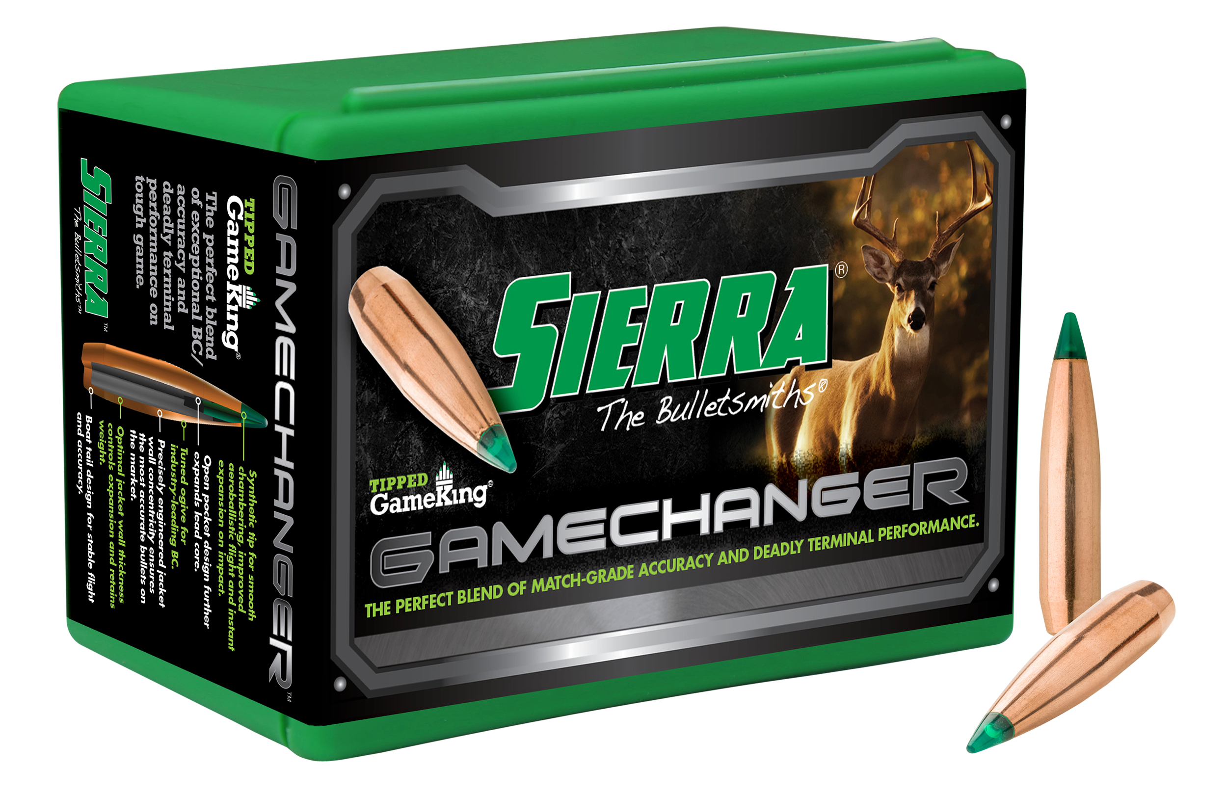 Sierra Tipped GameKing 6mm (.243) 100gr Polymer Tip Boat Tail Reloading Bullets - 100/Box