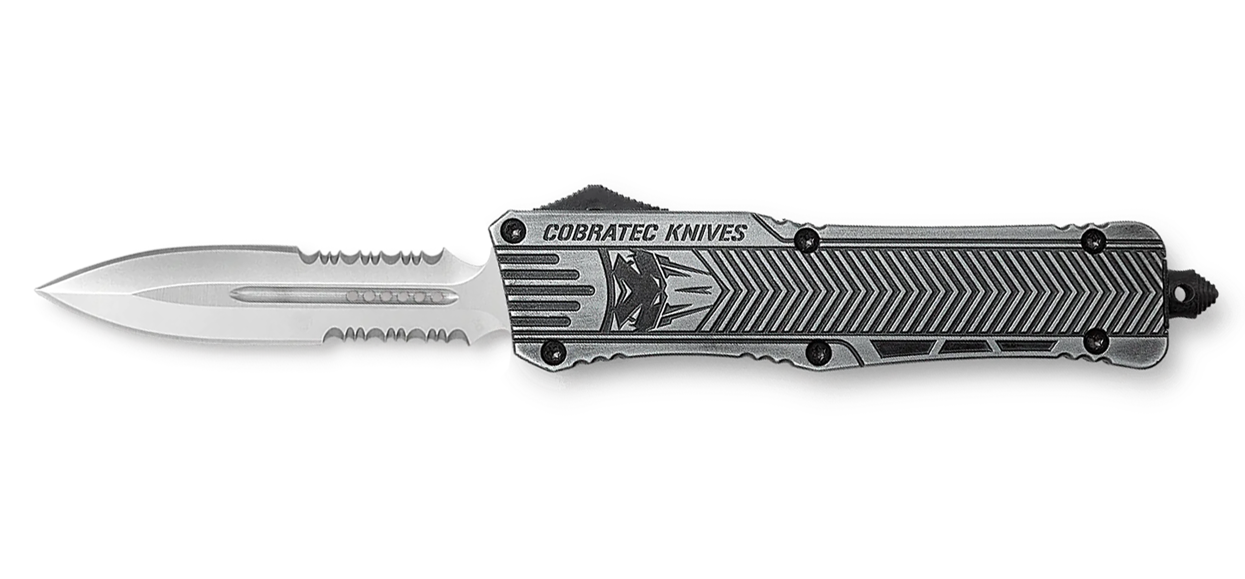 CobraTec CTK-1 Large 3.75" OTF Dagger Part Serrated D2 Steel Stonewashed Aluminum Handle