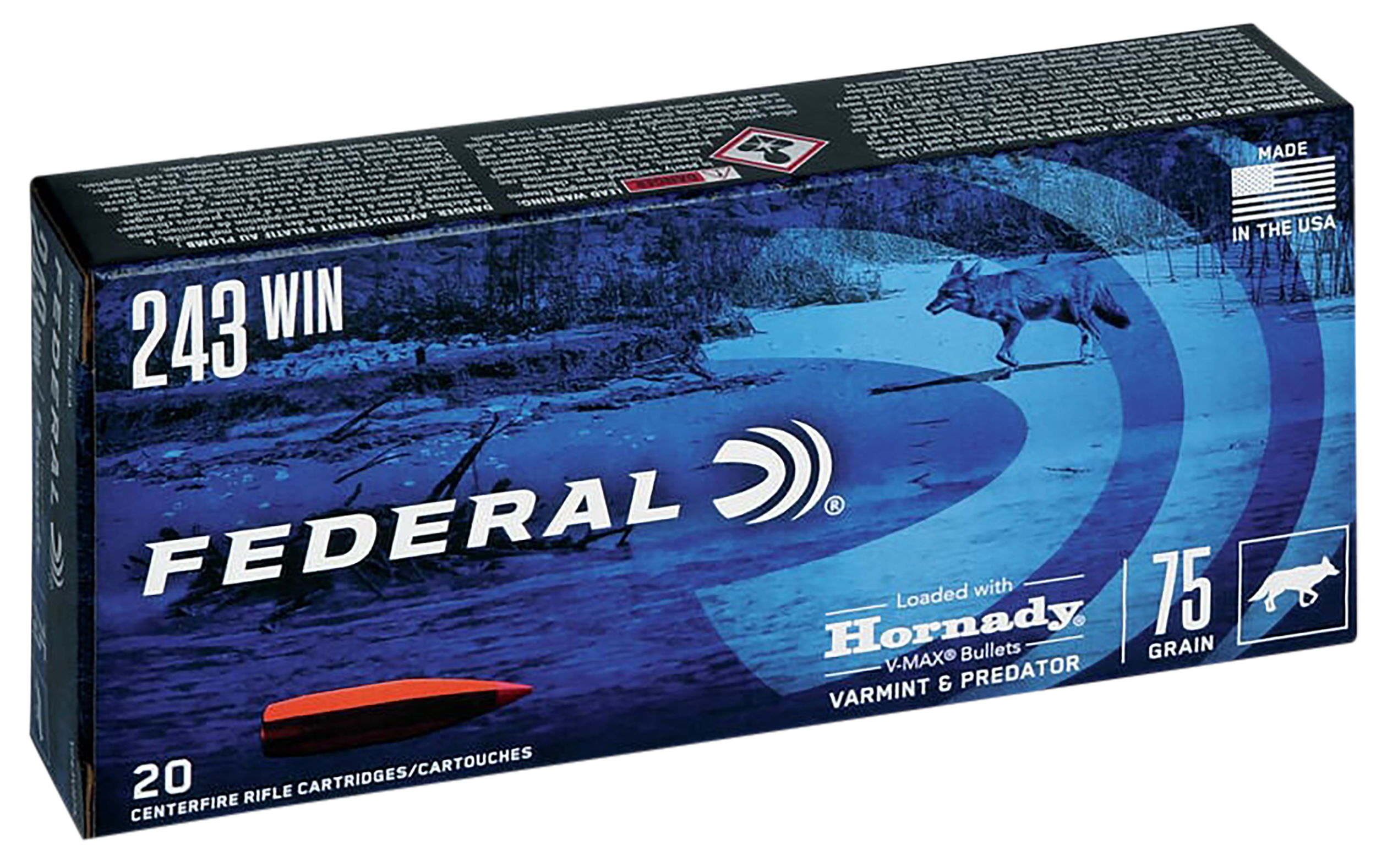 Federal Varmint & Predator 243 Win 75gr Hornady V-Max 20 Rd - Box or Case
