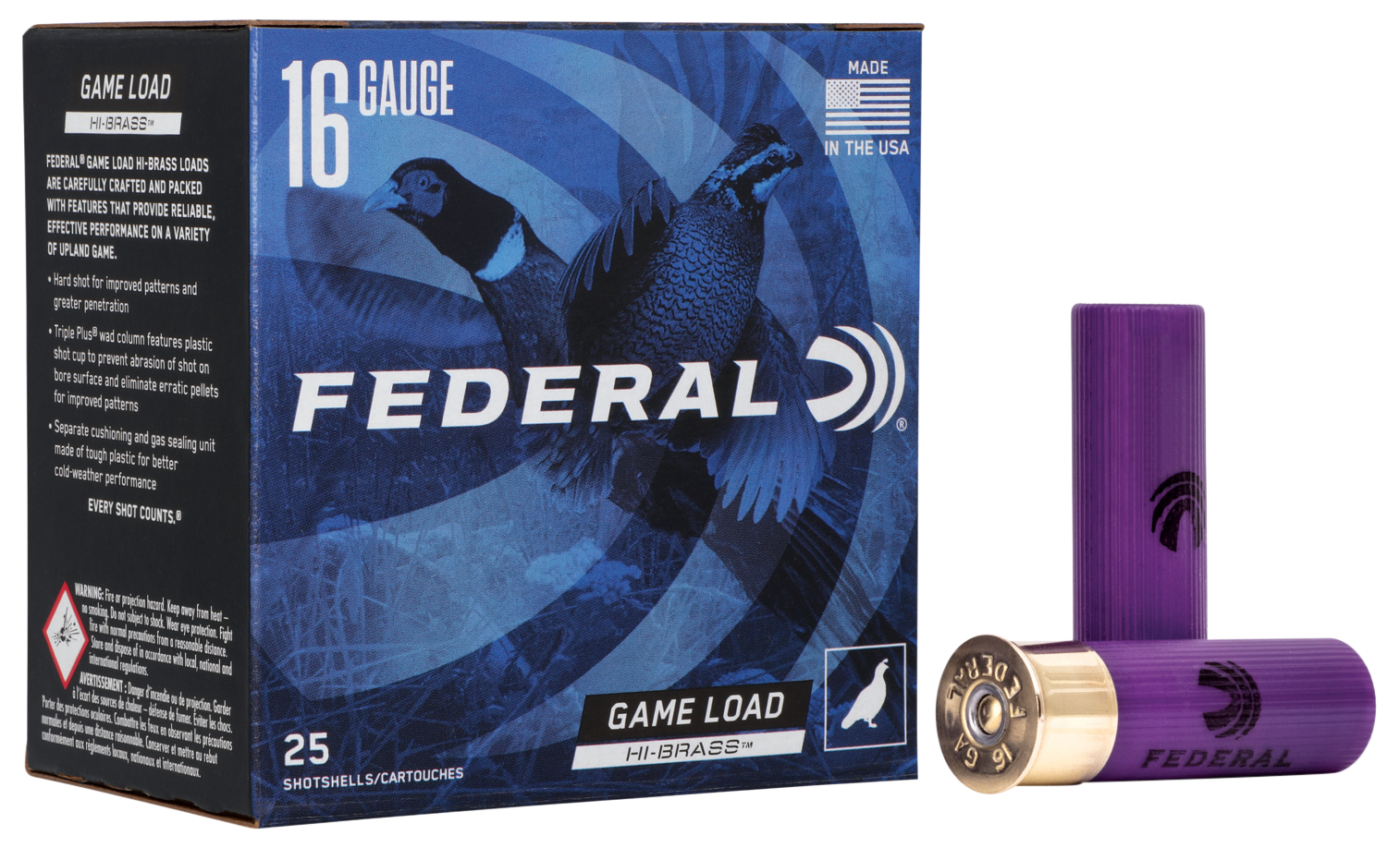 Federal Game-Shok High Brass 16 Gauge 2.75" 1 1/8 oz #4 Shot 25 Rd - Box or Case
