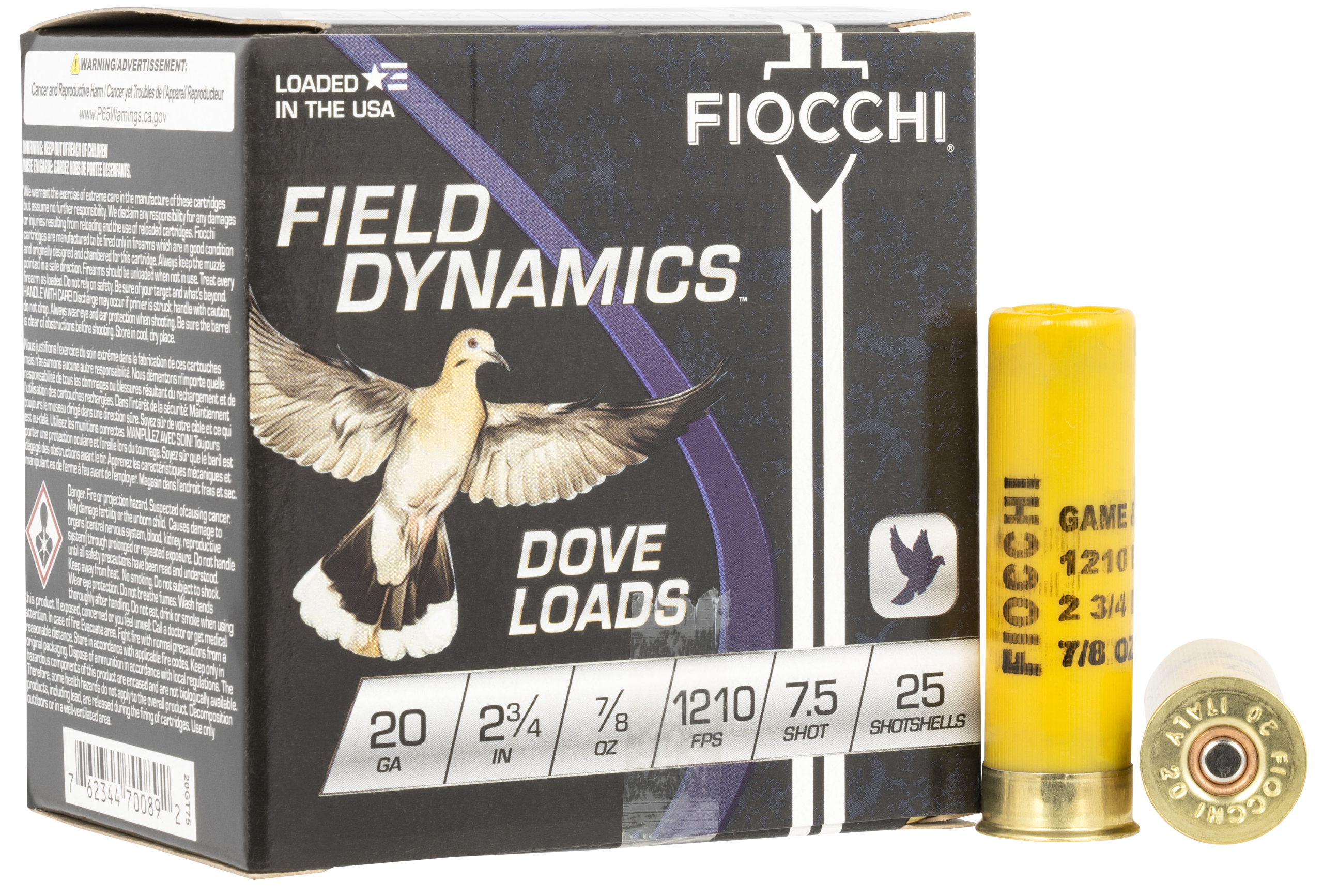 Fiocchi Field Dynamics Dove & Quail 20 Gauge 2.75" 7/8 oz 7.5 Shot 25 Rd - Box or Case