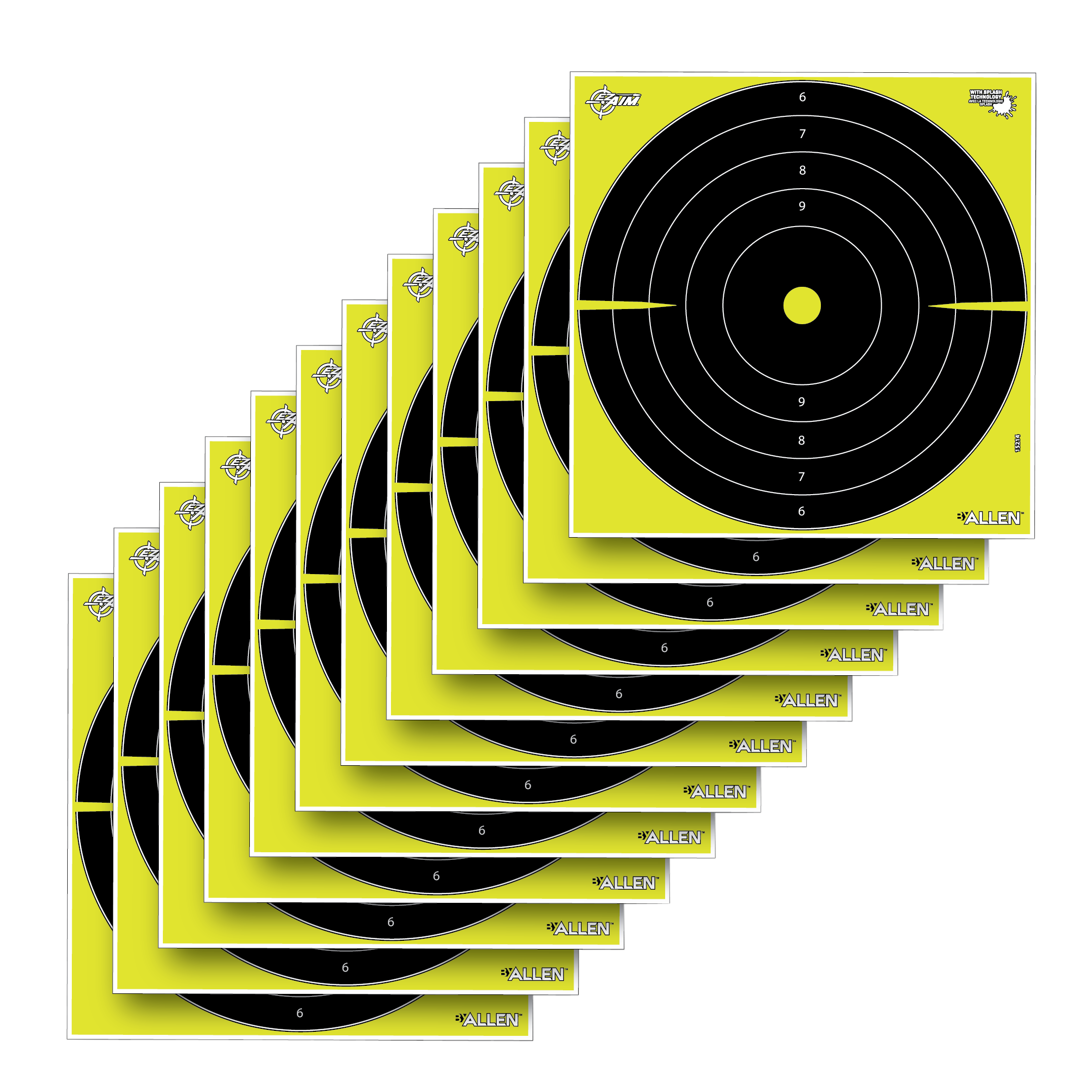 EZ-Aim 15214 Splash Reactive Bullseye Non-Adhesive Paper Target 12" 12-Pack - Black/Yellow