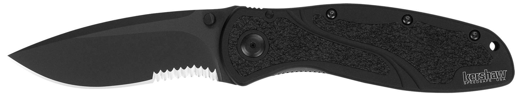 Kershaw Blur 3.4" Folding Drop Point w/Recurve Part Serrated Black DLC - Black Serrated