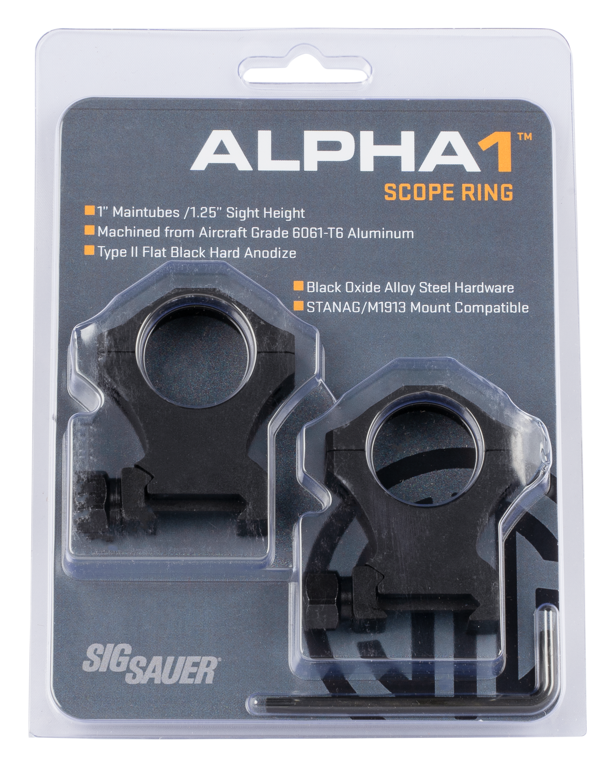 Sig Sauer Alpha 1 1" Extra High 0 MOA Matte Black Scope Ring Set