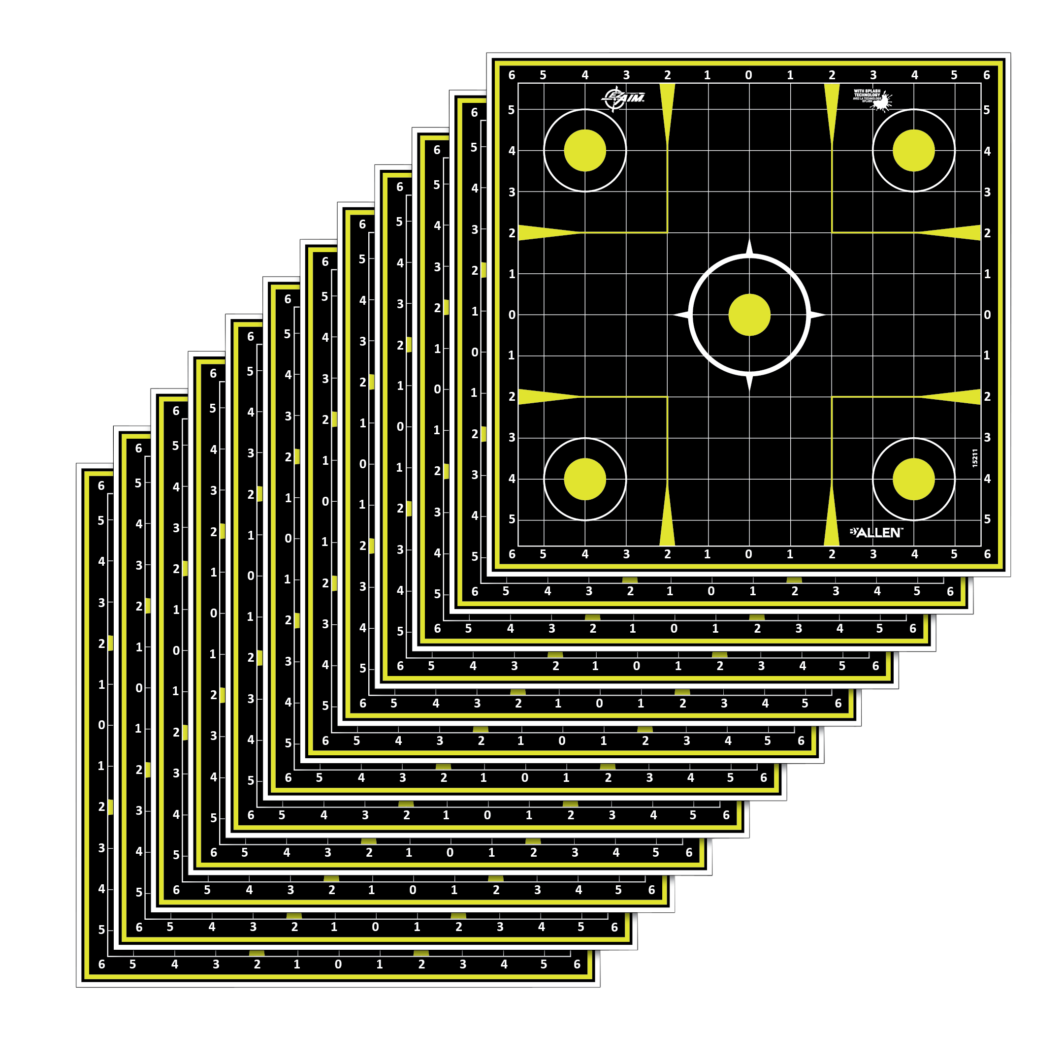 EZ-Aim 15211 Splash Reactive Sight-In Grid 12" x 12" Hanging Paper Target Black/Yellow - 12 Pack
