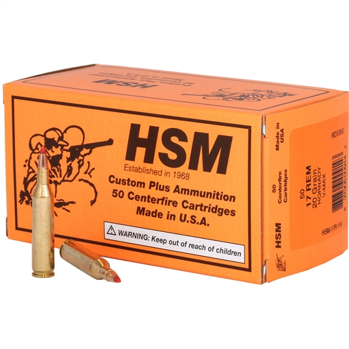 HSM AMMUNITION 17 REM 20GR VMAX VARM 50RD BOX 10 BOXES PER CASE 17R-1-N HSM-17R-1-N