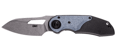 CRKT Attaboy Assisted Flipper Knife - Deadbolt Lock - 2.73" D2 Stonewashed Sheepsfoot Blade, Black GRN Handles with Gray Inlay