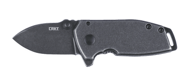 CRKT 2485K Squid Compact Assisted Flipper Knife - 1.75" Black Stonewashed Drop Point Blade, Black Stainless Steel Handles