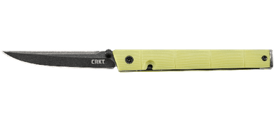 CRKT CEO Bamboo Gentleman's Folding Knife - 3.11" Black Stonewashed Plain Blade, Yellow GRN Handles