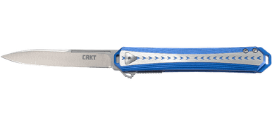 CRKT Stickler Assisted Flipper Knife - 3.38" Sandvik 12C27 Satin Spear Point Blade, Blue and Silver Aluminum Handles