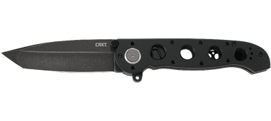 CRKT M16-04DB Carson Assisted Deadbolt Lock Flipper Knife - 3.89" D2 Black Stonewashed Tanto Blade, Black Aluminum Handles
