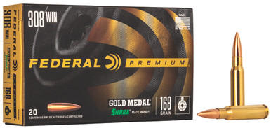 Federal Gold Medal Match 308 Winchester 168 Grain Boat Tail Hollow Point - 20 Round Box