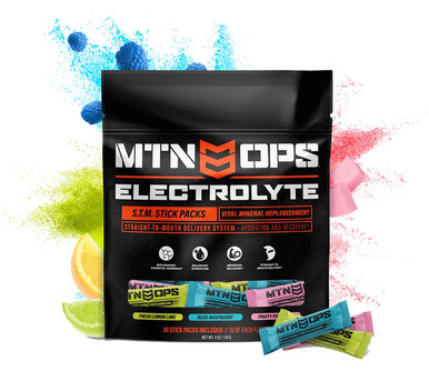 Mtn Ops 2126010230 Electrolytes STM Vital Mineral Replenishment Powder Form, Fresh Lemon Lime/Blue Raspberry/Fruity Pink Burst Flavors & 30 Stick Packs Per Pack