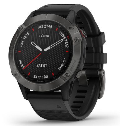 Garmin 0100255810 fenix 6 Sapphire Watch Carbon Gray DLC w/Black Band iPhone/Android