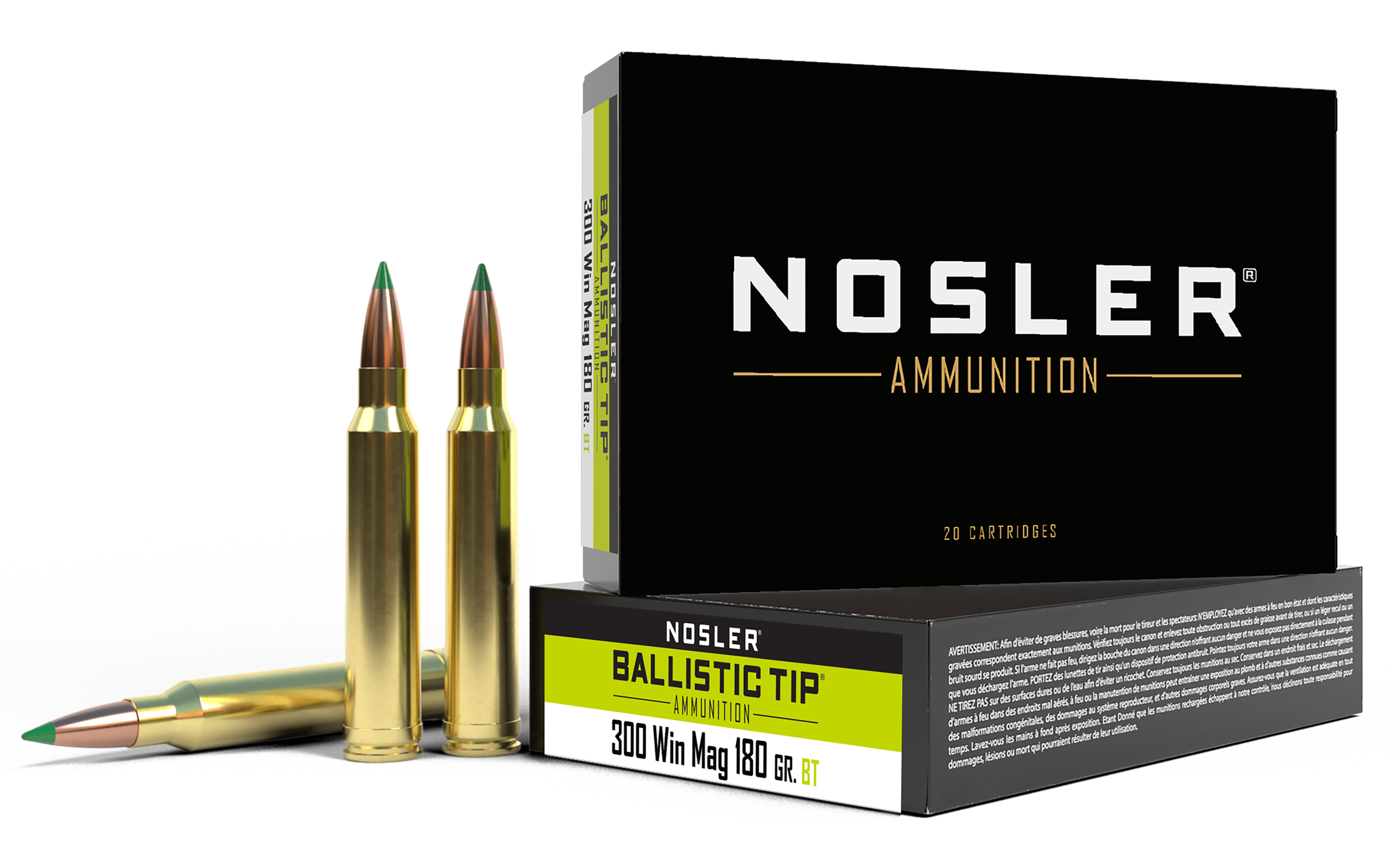Nosler Rifle Ammunition 40053, 300 Win Mag, Ballistic Tip, 180 gr, 2950 fps, 20 Rd/Bx