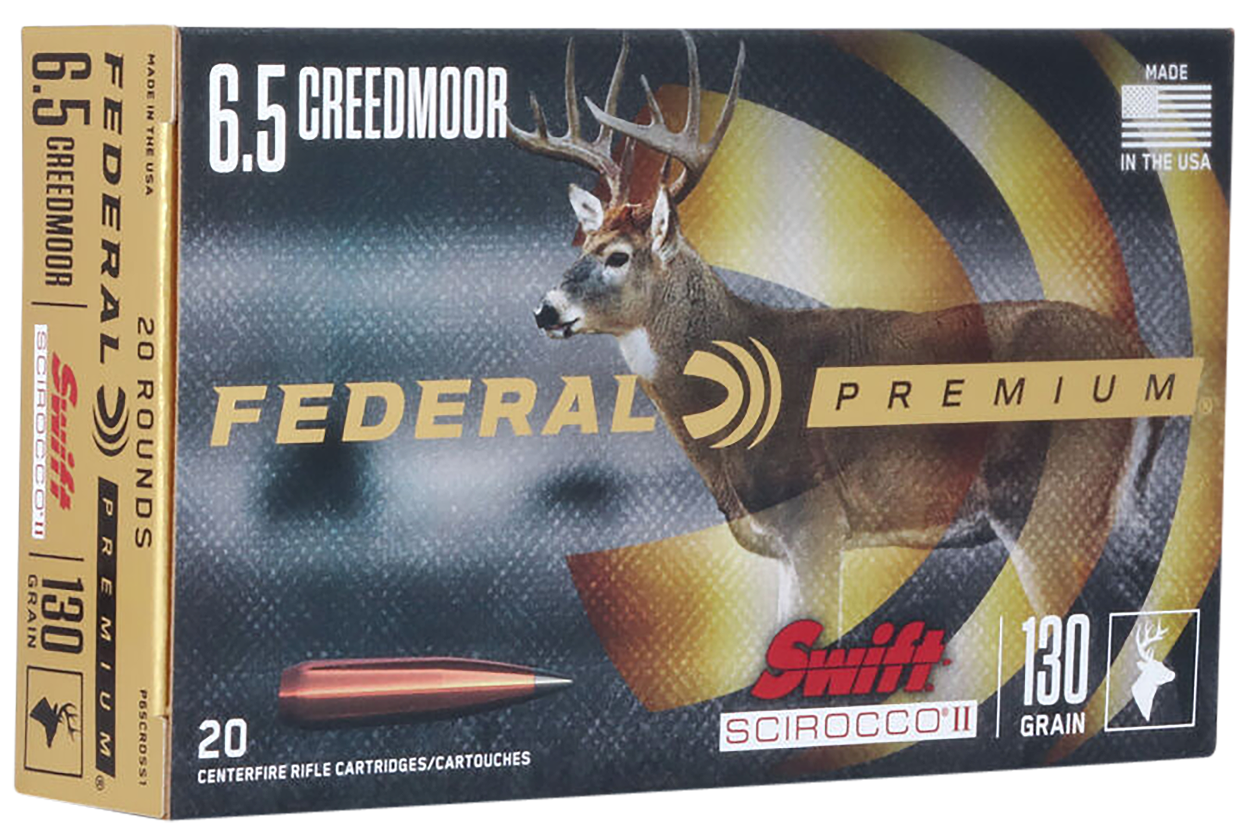 Federal Premium Rifle Ammunition P65CRDSS1, 6.5 Creedmoor, Swift Scirocco II, 130 gr, 2263 ft lbs, 20 Rd/Bx