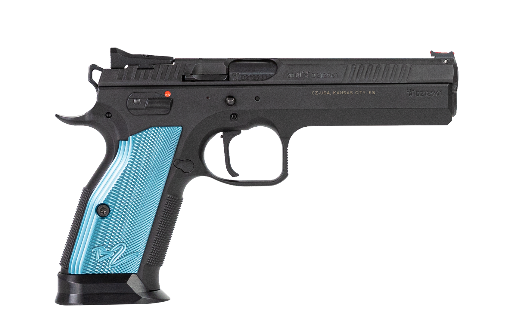 CZ-USA TS 2 Pistol 91220, 9mm, 5.23", Blue Aluminum Grips, Black Finish, 20 Rds
