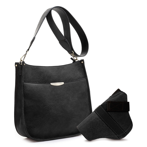 JESSIE & JAMES AVA CONCEALED CARRY LOCK AND KEY CROSSBODY HANDBAG 11 H X 11.5 W X 2.75 D ( BLACK ) DMC31216LKBK