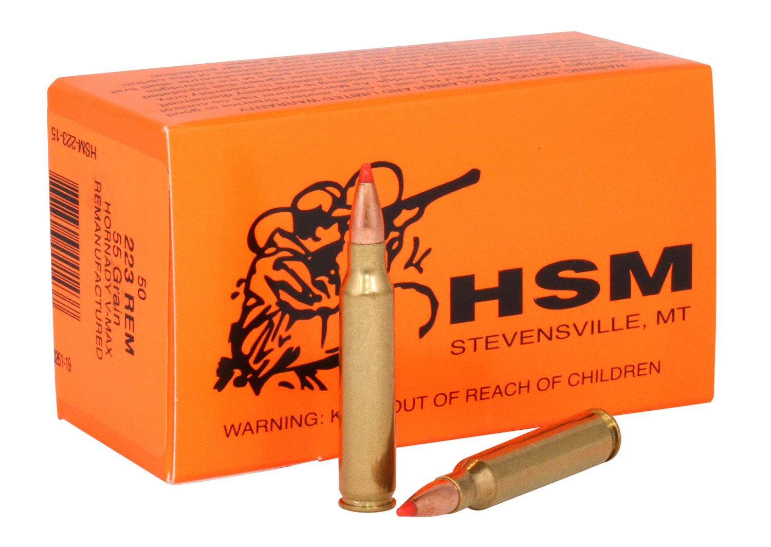 HSM Varmint Rifle Ammunition 22315, 223 Remington, V-Max, 55 gr, 3200 fps, 50 Rd/Bx