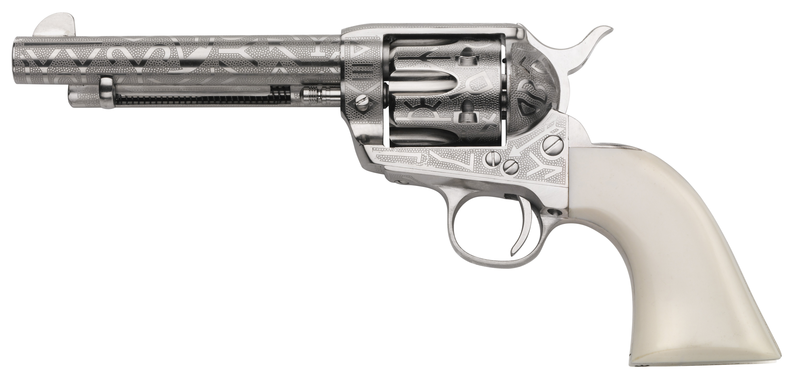 Taylors 1873 Cattle Brand Revolver 200060, 357 Mag, 5.50", Nickel-Plated Engraved Steel, 6rd