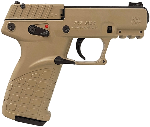 Kel-Tec P17 Compact Frame 22 LR 16+1 3.80" Black Steel Threaded Barrel, Desert Tan Serrated Slide Desert Tan Polymer Frame w/Picatinny Rail, Textured Grip Ambidextrous P17DS