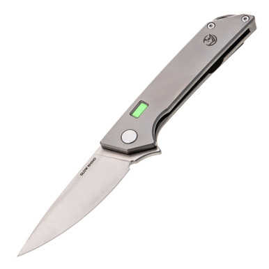 Glow Rhino Reactor Framelock Knife - 2.9" Satin S35VN Blade, Gray Titanium Handle with Tritium Inserts