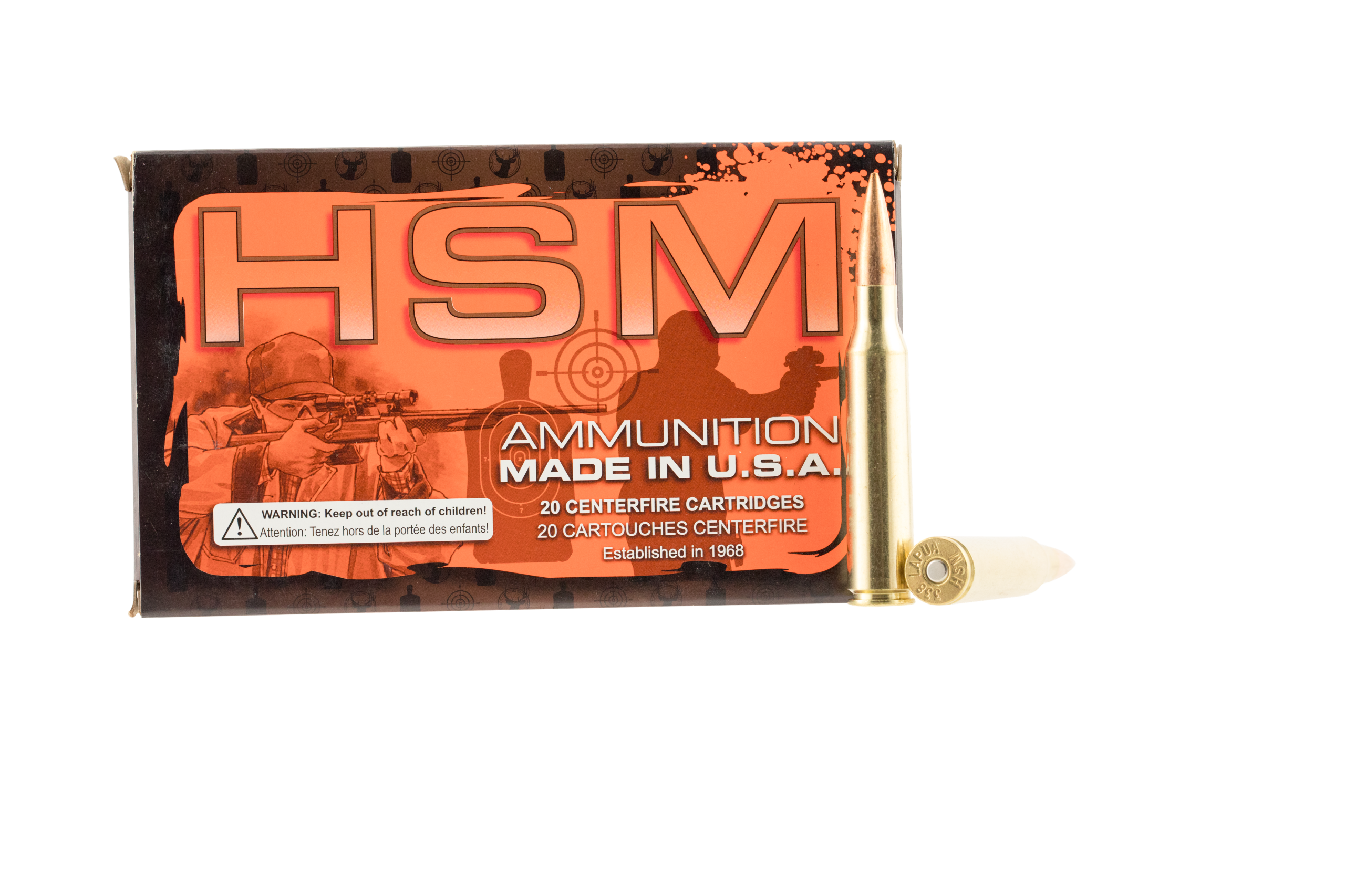 HSM Match Rifle Ammunition 338LAP2N, 338 Lapua Mag, Hollow Point Boat Tail, 250 gr, 2911 fps, 20 Rd/Bx