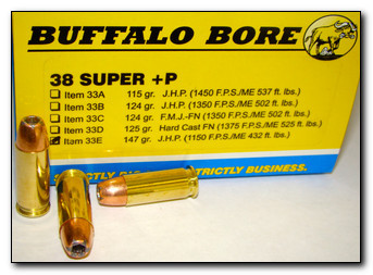 Buffalo Bore Ammunition 33E20 Personal Defense 38 Super +P 147 gr Jacketed Hollow Point (JHP) - 20 rounds per Box