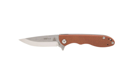 TOPS Knives Mini Scandi Flipper Knife - 3.25" N690Co Two-Tone Blade, Brown Micarta Handles - MSF-4.0