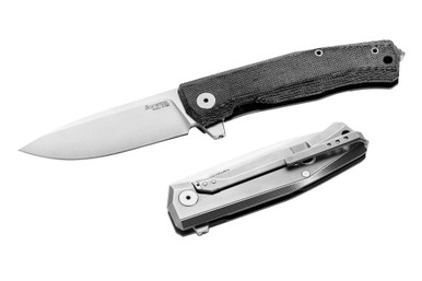 lionSTEEL Myto Framelock Knife Black Micarta - 3.25" M390 Blade,Black Canvas Micarta Handles