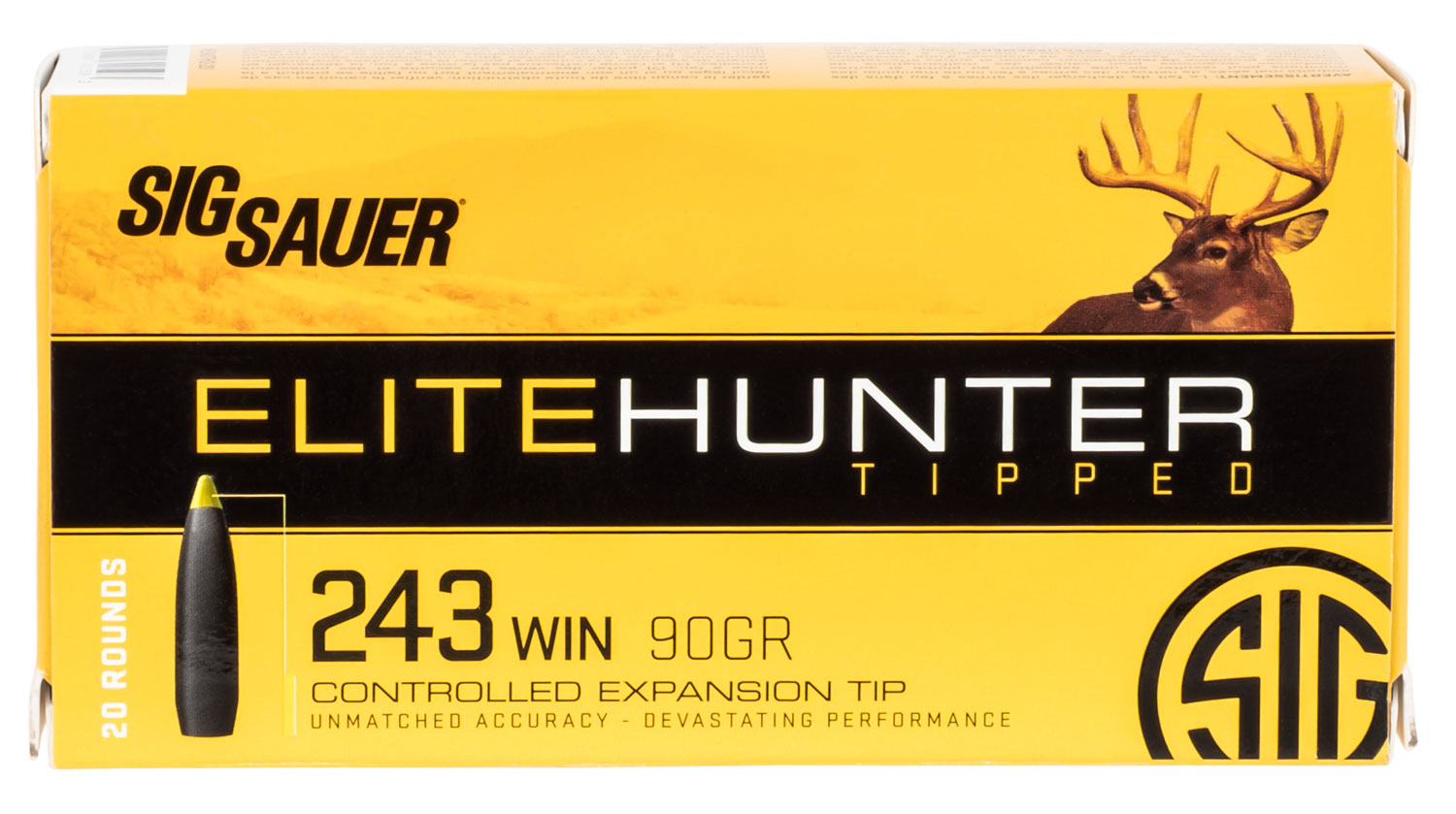 Sig Sauer Elite Hunter Tipped Rifle Ammunition E3WMMTH320, 300 Win Mag, Controlled Expansion Tip, 180 gr, 2960 fps, 20 Rd/Bx