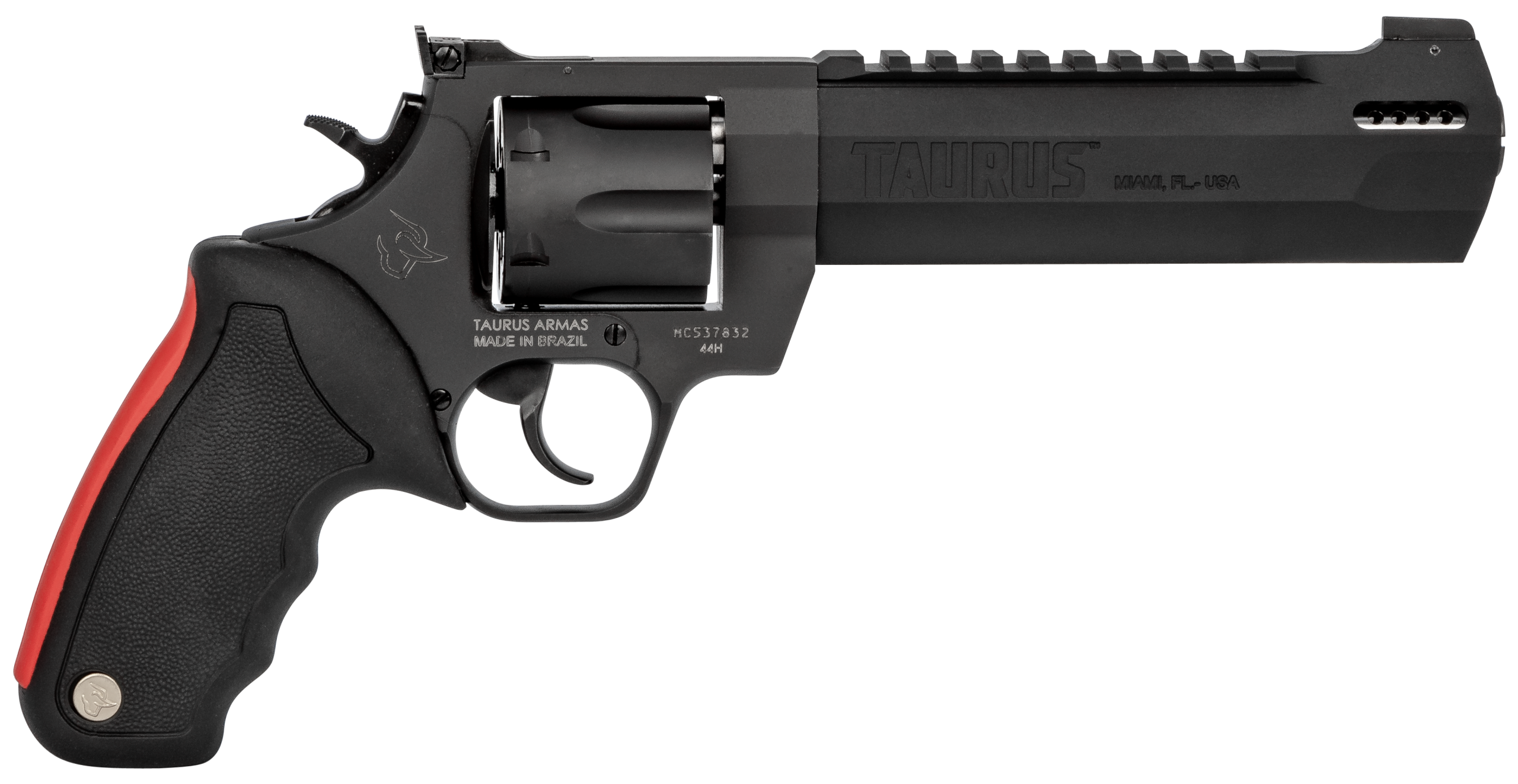 Taurus Raging Hunter Revolver 2440061RH, 44 Rem Mag, 6.75", Black Rubber w/Red Cushion Insert Grip, Matte Black Finish, 6 Rd