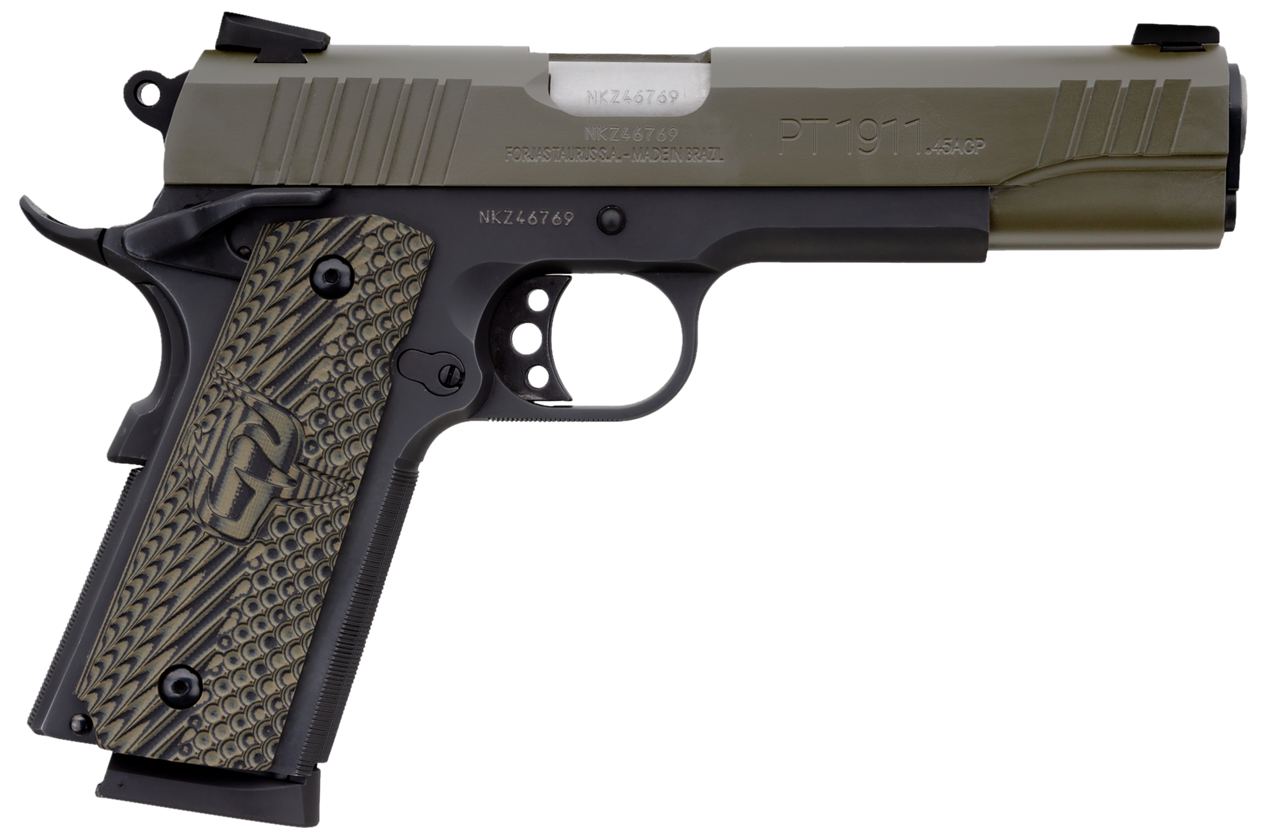 Taurus 1911 SAO Pistol 1191101MGVZ, 45 ACP, 5", Brown VZ Operator II Grips, Mil-Spec Green Slide, 8 Rds