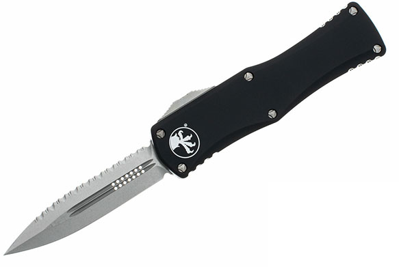 Microtech Hera Out-The-Front Automatic Knife, Fully Serrated Double Edge, Stonewash (702-12)