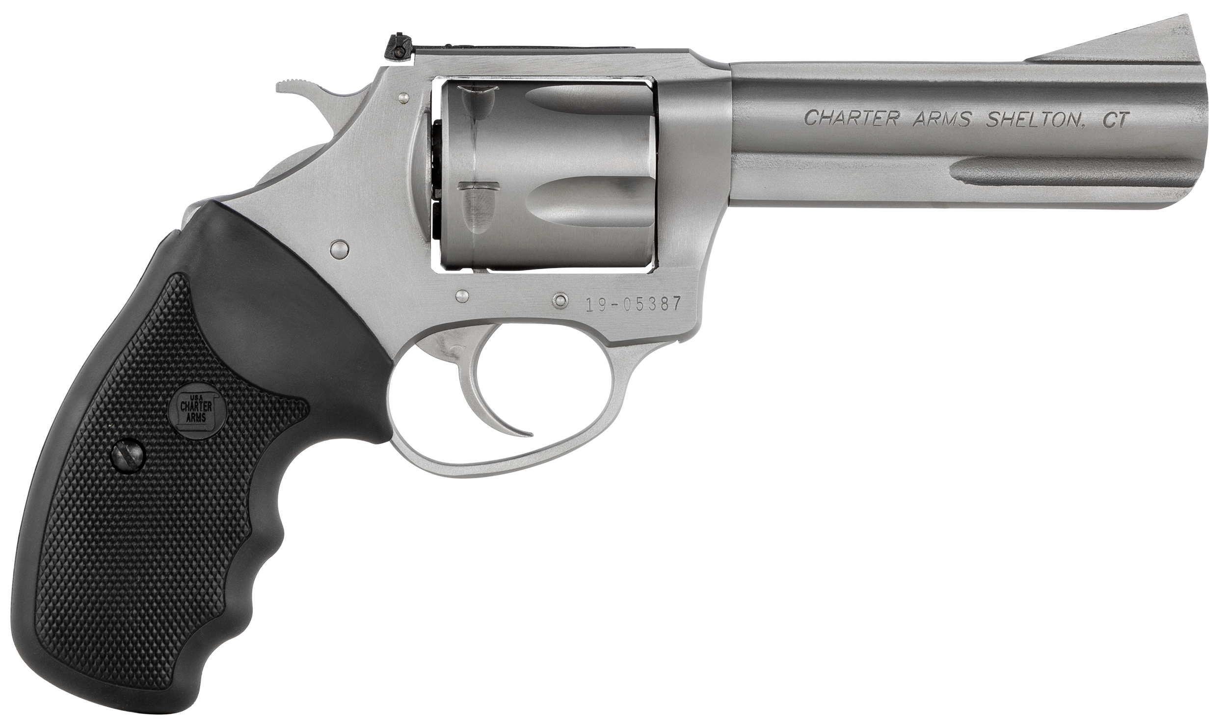 Charter Arms Bulldog Target Revolver 74442, 44 S&W Spl, 4.20", Black Rubber Grip, Matte Stainless Finish, 5 Rd